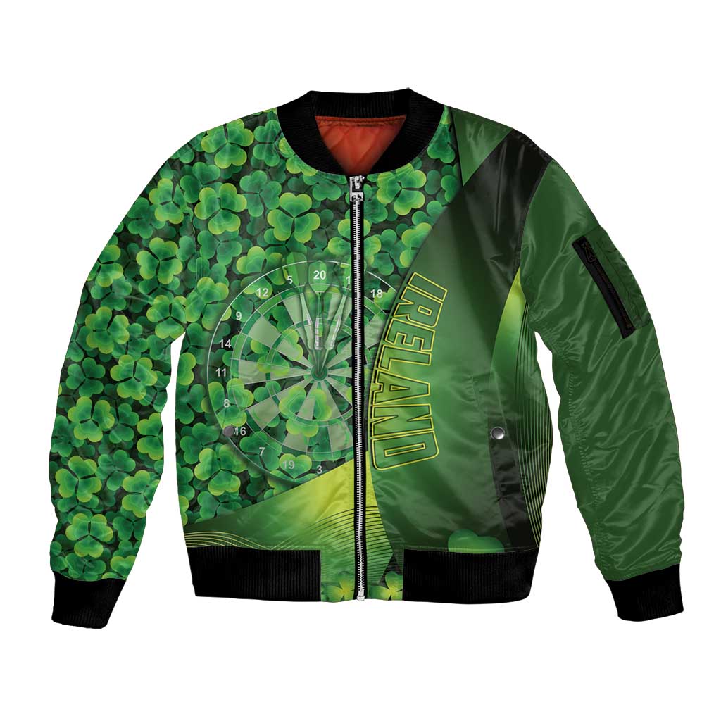 Personalised Ireland Darts Sleeve Zip Bomber Jacket Dartboard Irish Shamrock Pattern - Wonder Print Shop