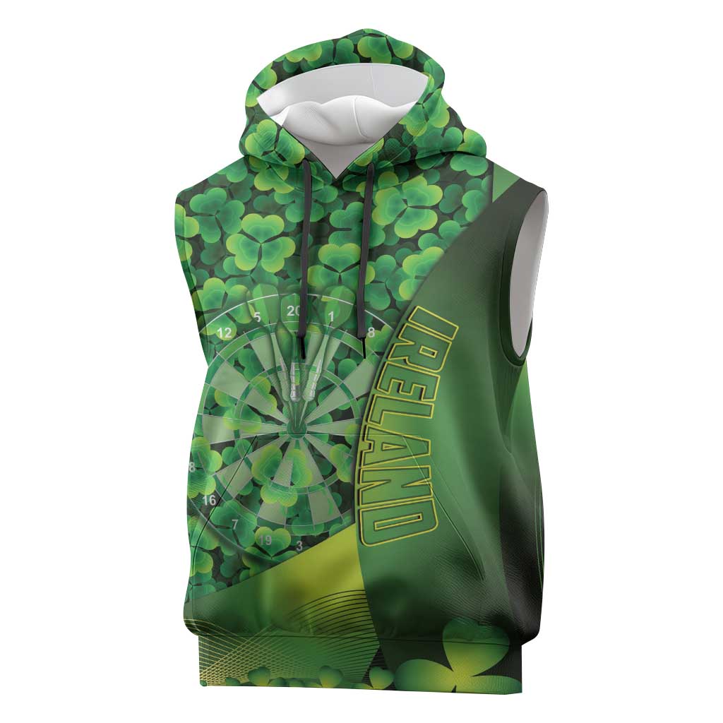 Personalised Ireland Darts Sleeveless Hoodie Dartboard Irish Shamrock Pattern - Wonder Print Shop