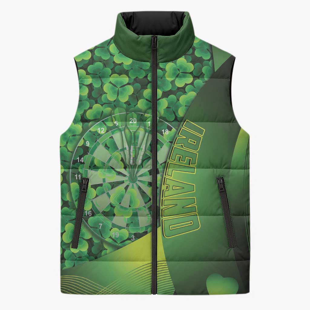 Personalised Ireland Darts Sleeveless Puffer Jacket Dartboard Irish Shamrock Pattern - Wonder Print Shop
