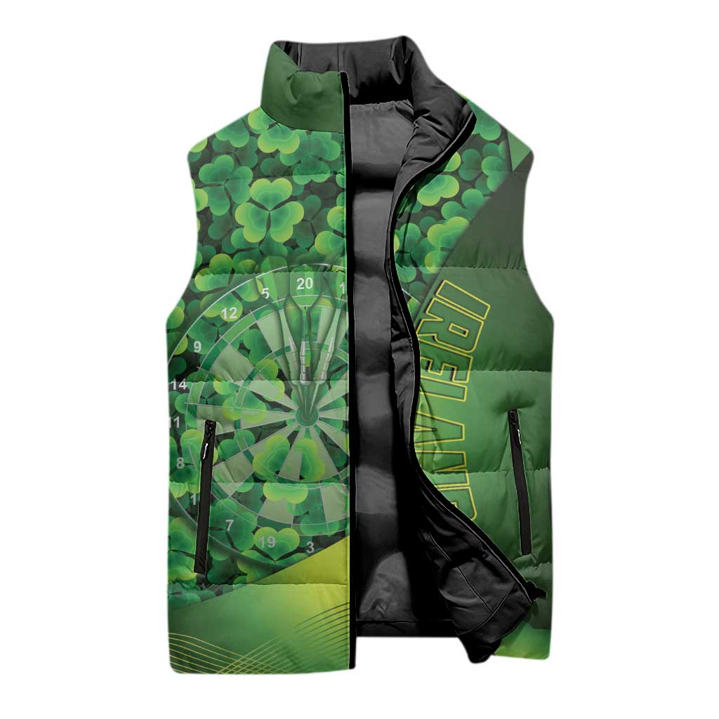 Personalised Ireland Darts Sleeveless Puffer Jacket Dartboard Irish Shamrock Pattern - Wonder Print Shop