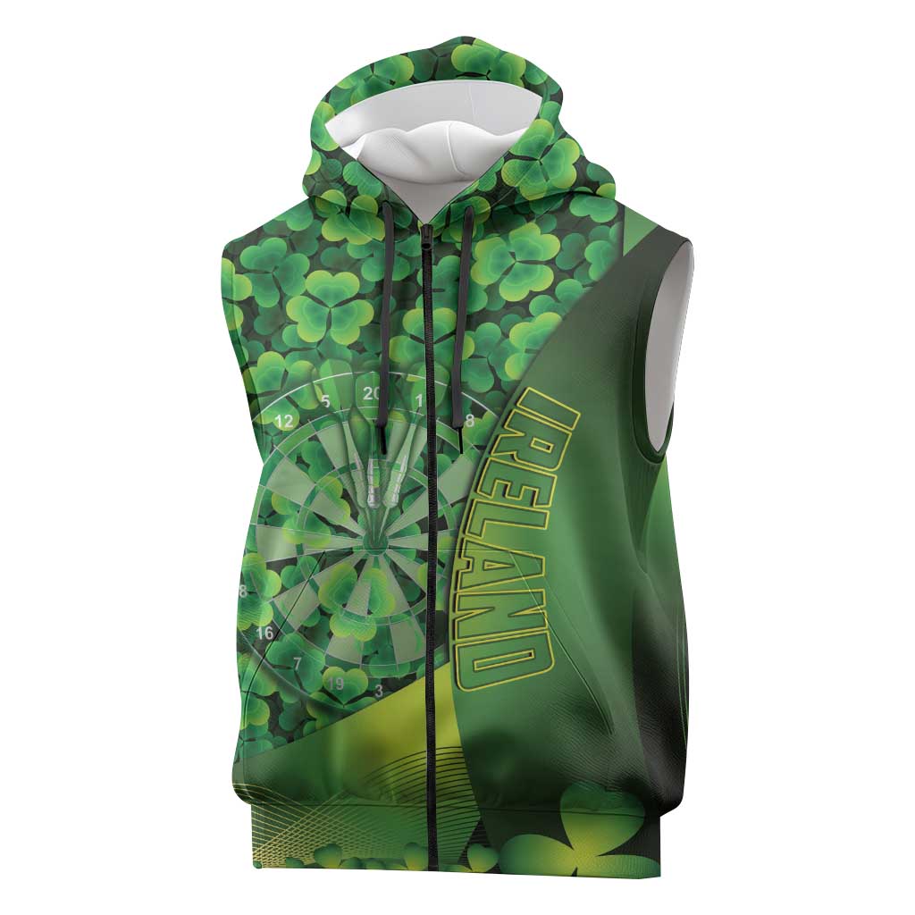 Personalised Ireland Darts Sleeveless Zip Hoodie Dartboard Irish Shamrock Pattern - Wonder Print Shop