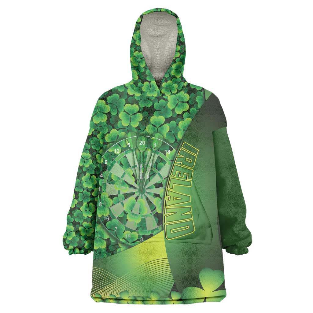 Personalised Ireland Darts Wearable Blanket Hoodie Dartboard Irish Shamrock Pattern - Wonder Print Shop