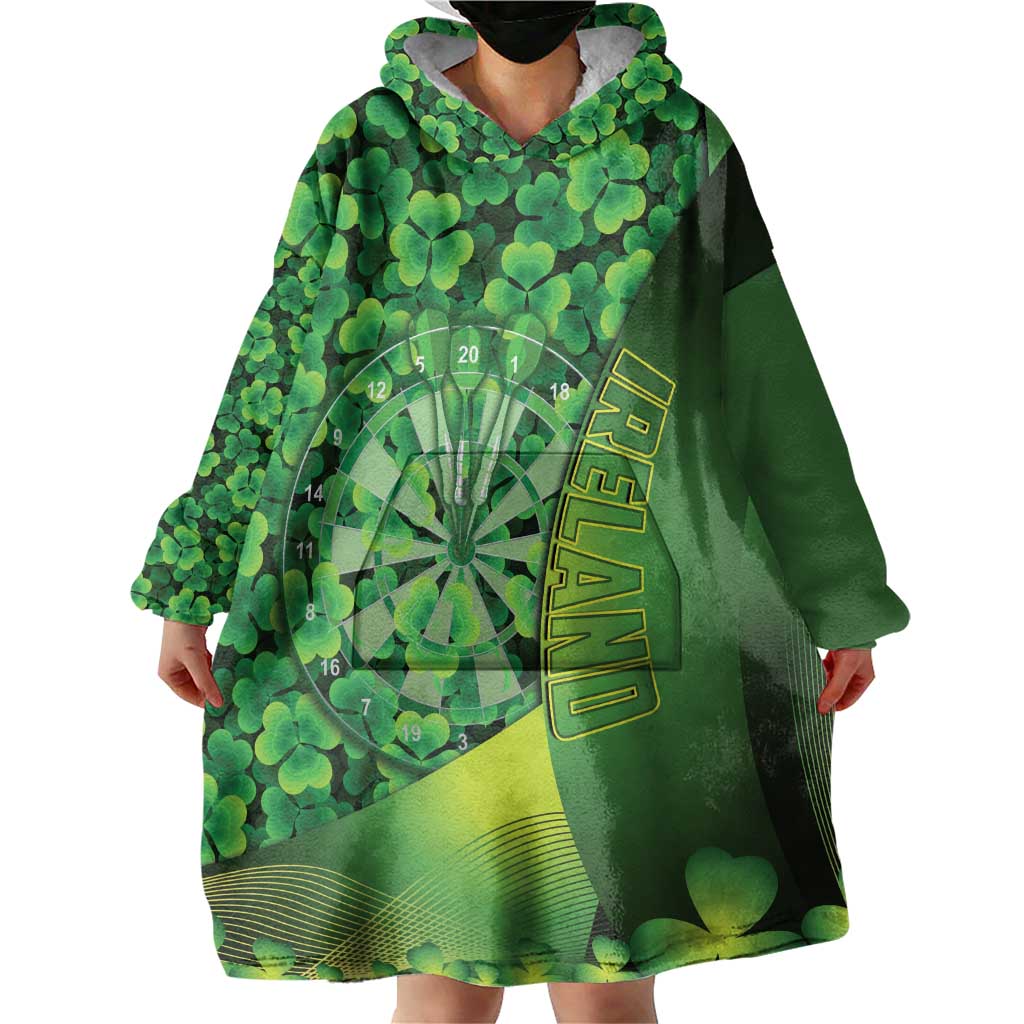 Personalised Ireland Darts Wearable Blanket Hoodie Dartboard Irish Shamrock Pattern - Wonder Print Shop