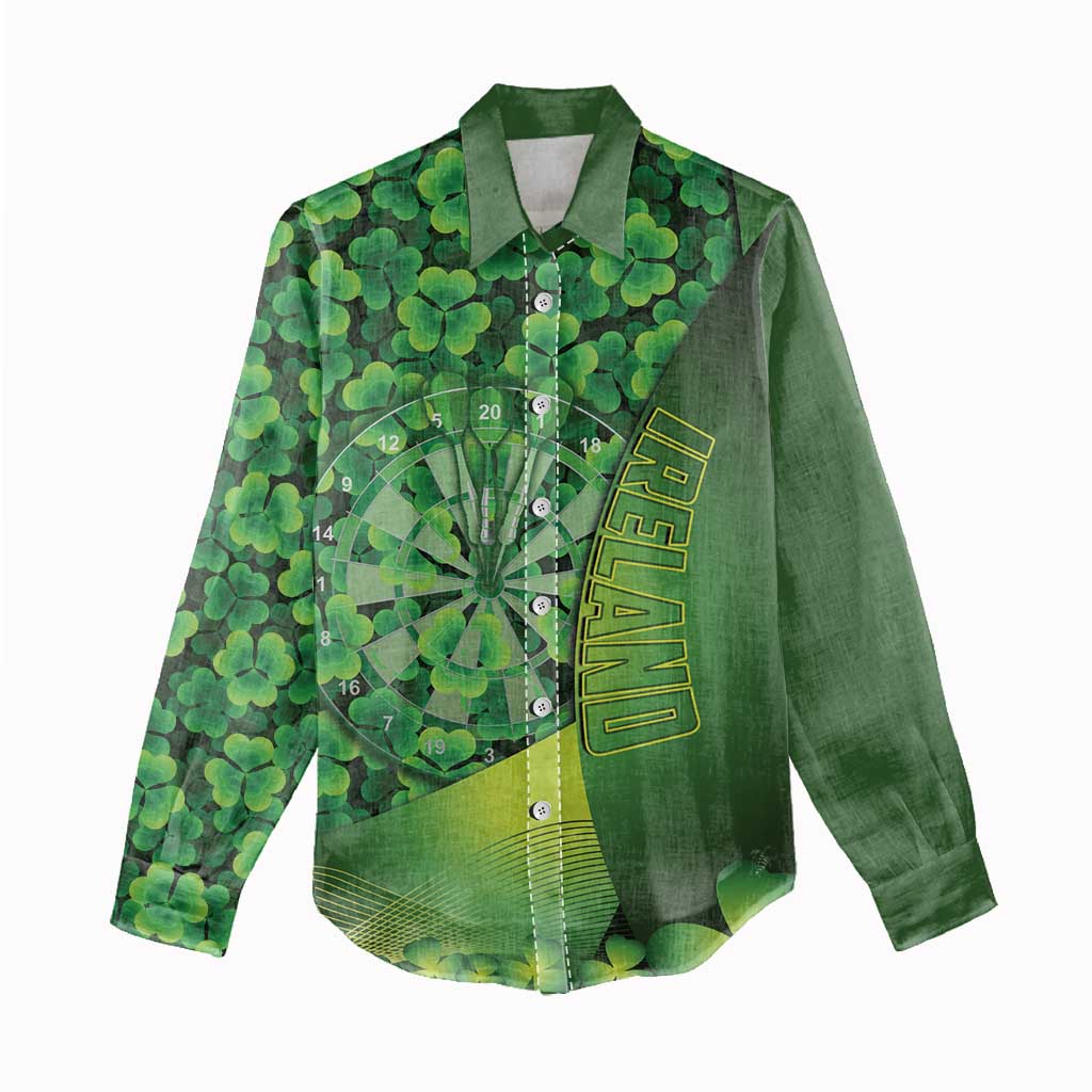 Personalised Ireland Darts Women Casual Shirt Dartboard Irish Shamrock Pattern - Wonder Print Shop
