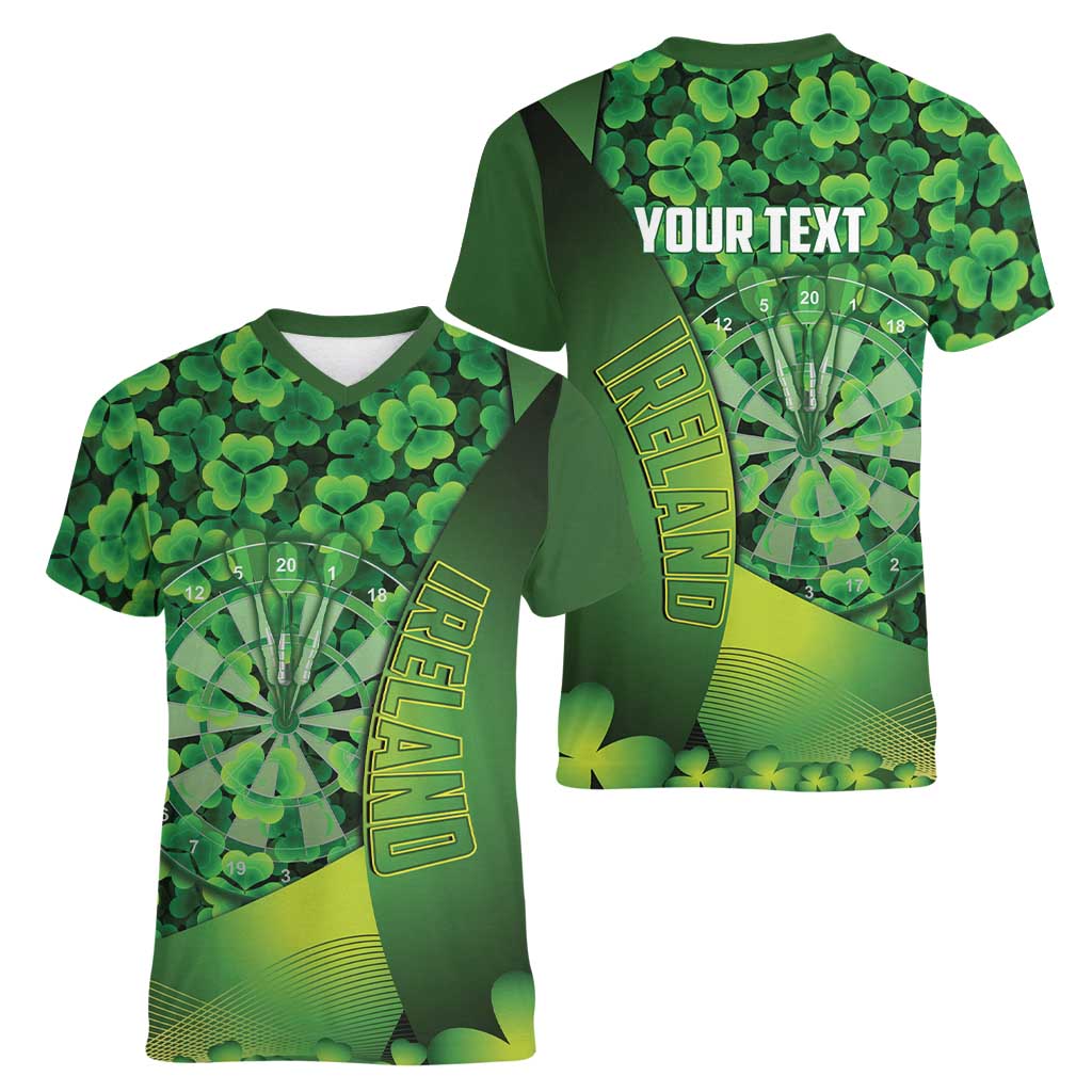 Personalised Ireland Darts Women V-Neck T-Shirt Dartboard Irish Shamrock Pattern - Wonder Print Shop