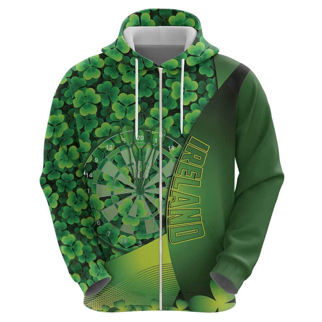 Personalised Ireland Darts Zip Hoodie Dartboard Irish Shamrock Pattern - Wonder Print Shop