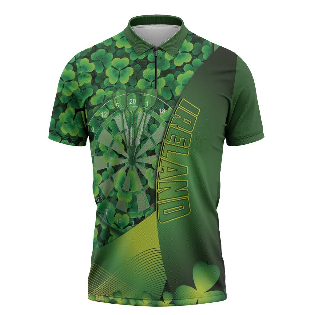 Personalised Ireland Darts Zipper Polo Shirt Dartboard Irish Shamrock Pattern - Wonder Print Shop