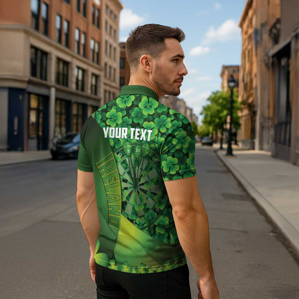 Personalised Ireland Darts Zipper Polo Shirt Dartboard Irish Shamrock Pattern - Wonder Print Shop