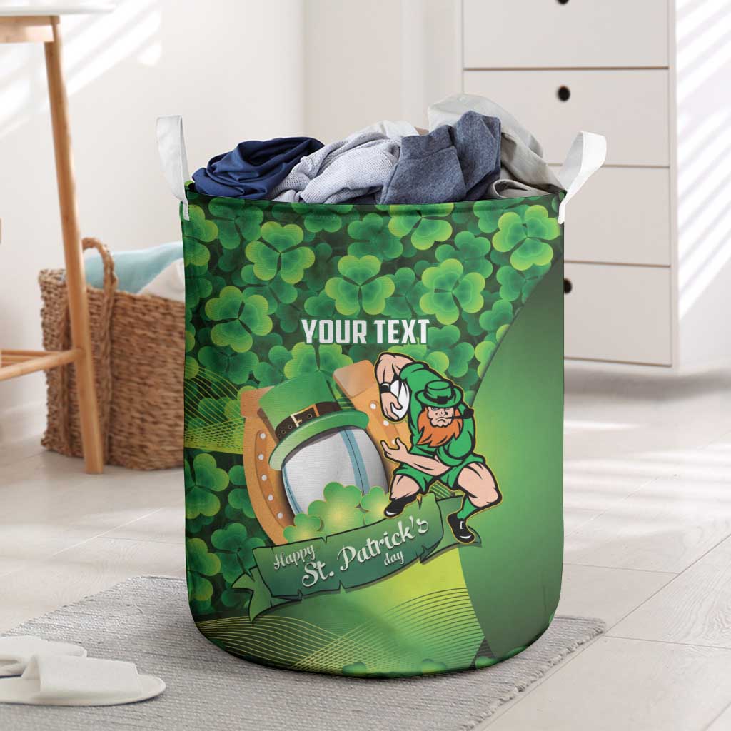 St Patrick's Day Ireland Rugby Custom Laundry Basket Leprechaun Mascot Irish Shamrock Pattern - Wonder Print Shop