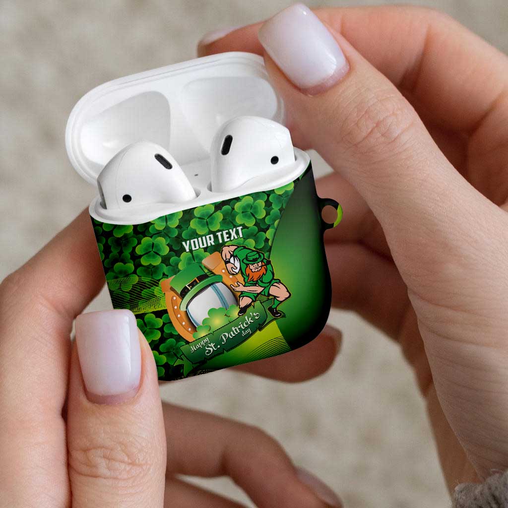 St Patrick's Day Ireland Rugby Custom AirPods Case Leprechaun Mascot Irish Shamrock Pattern - Wonder Print Shop
