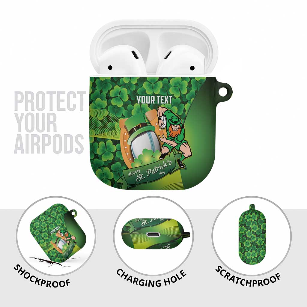 St Patrick's Day Ireland Rugby Custom AirPods Case Leprechaun Mascot Irish Shamrock Pattern - Wonder Print Shop