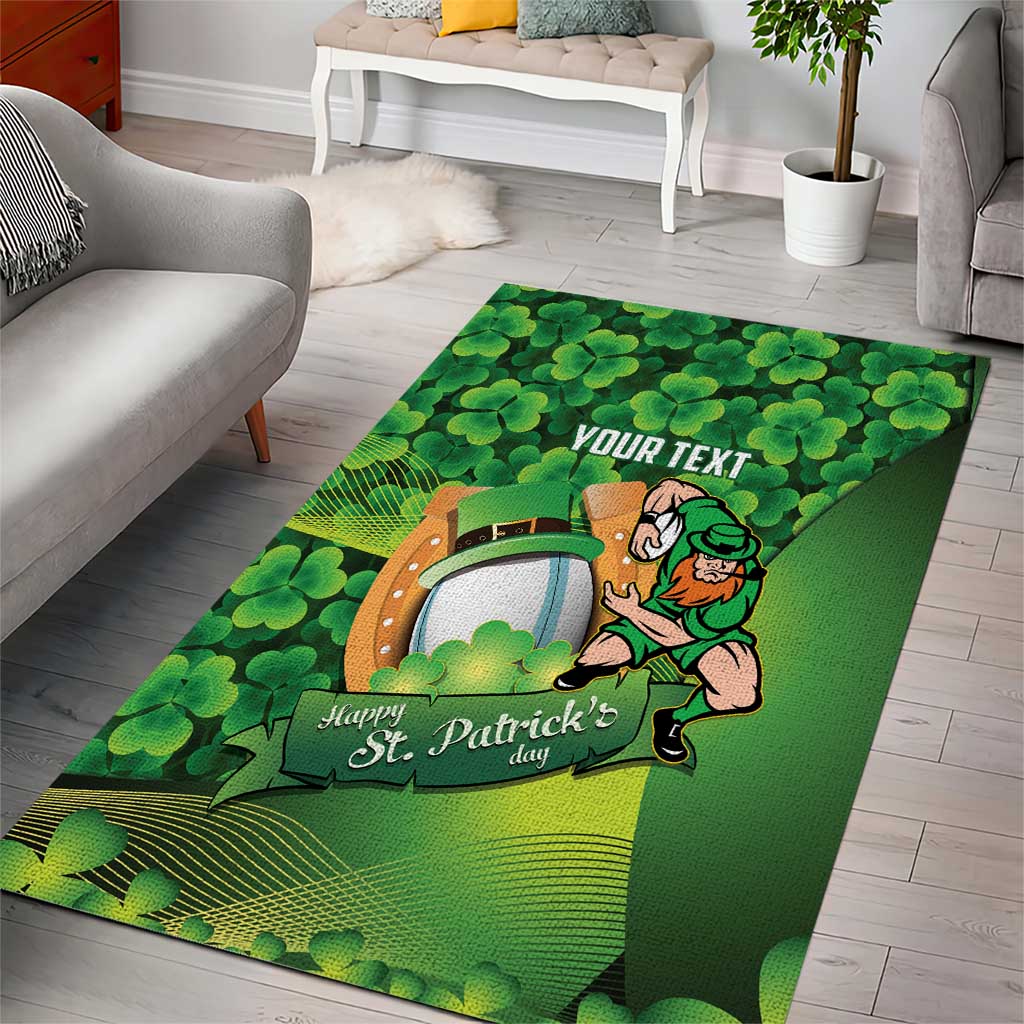St Patrick's Day Ireland Rugby Custom Area Rug Leprechaun Mascot Irish Shamrock Pattern - Wonder Print Shop
