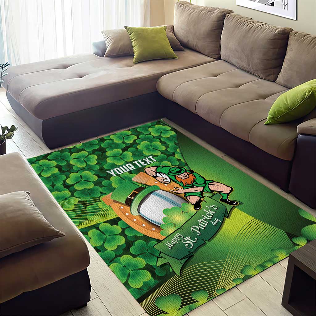 St Patrick's Day Ireland Rugby Custom Area Rug Leprechaun Mascot Irish Shamrock Pattern - Wonder Print Shop