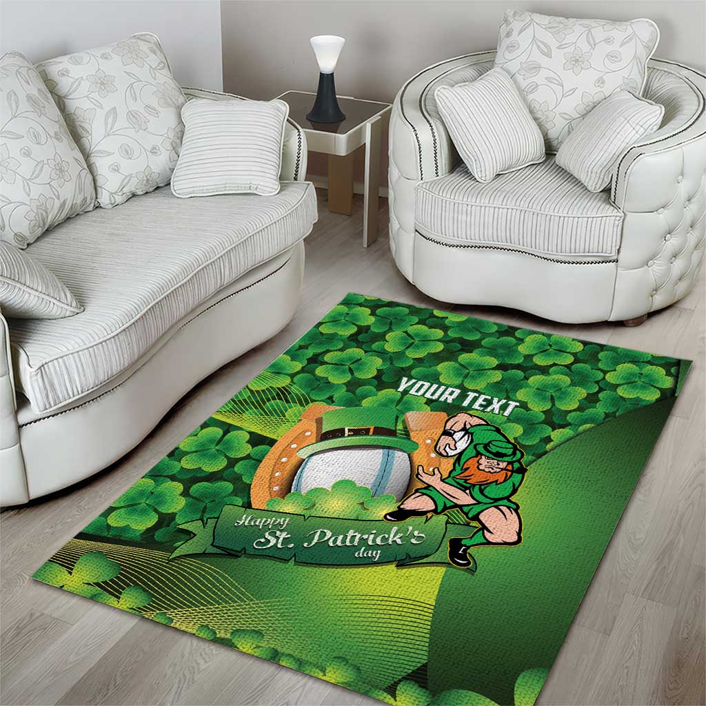 St Patrick's Day Ireland Rugby Custom Area Rug Leprechaun Mascot Irish Shamrock Pattern - Wonder Print Shop