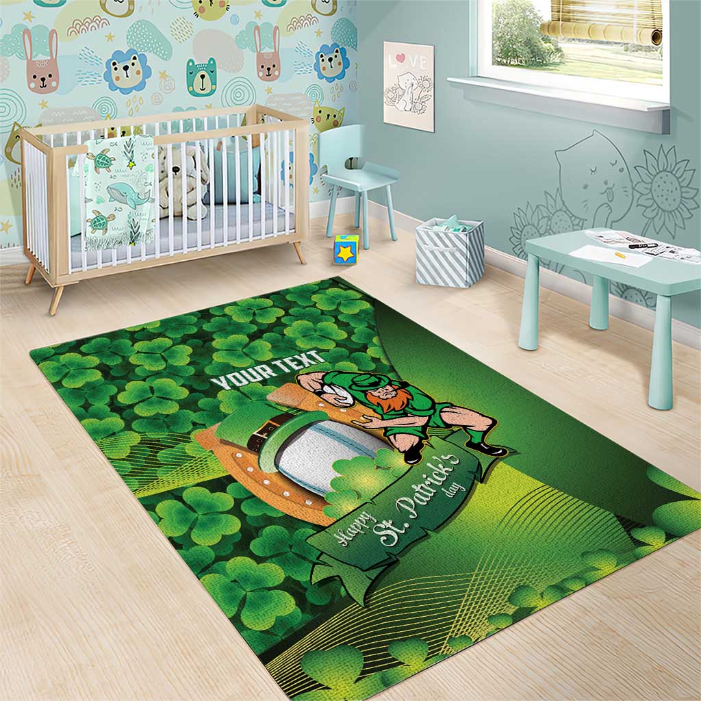 St Patrick's Day Ireland Rugby Custom Area Rug Leprechaun Mascot Irish Shamrock Pattern - Wonder Print Shop