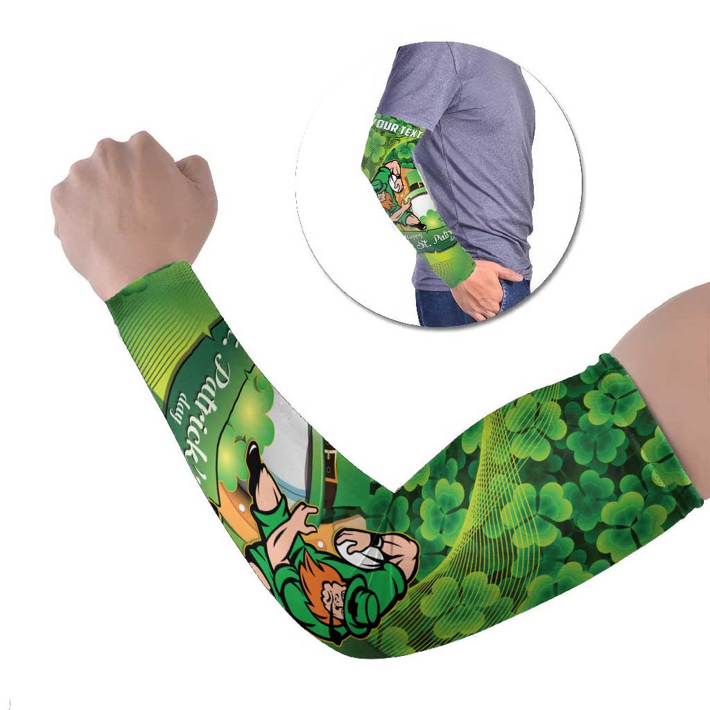 St Patrick's Day Ireland Rugby Custom Arm Sleeves Leprechaun Mascot Irish Shamrock Pattern - Wonder Print Shop