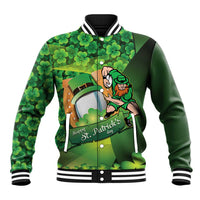 St Patrick's Day Ireland Rugby Custom Baseball Jacket Leprechaun Mascot Irish Shamrock Pattern - Wonder Print Shop