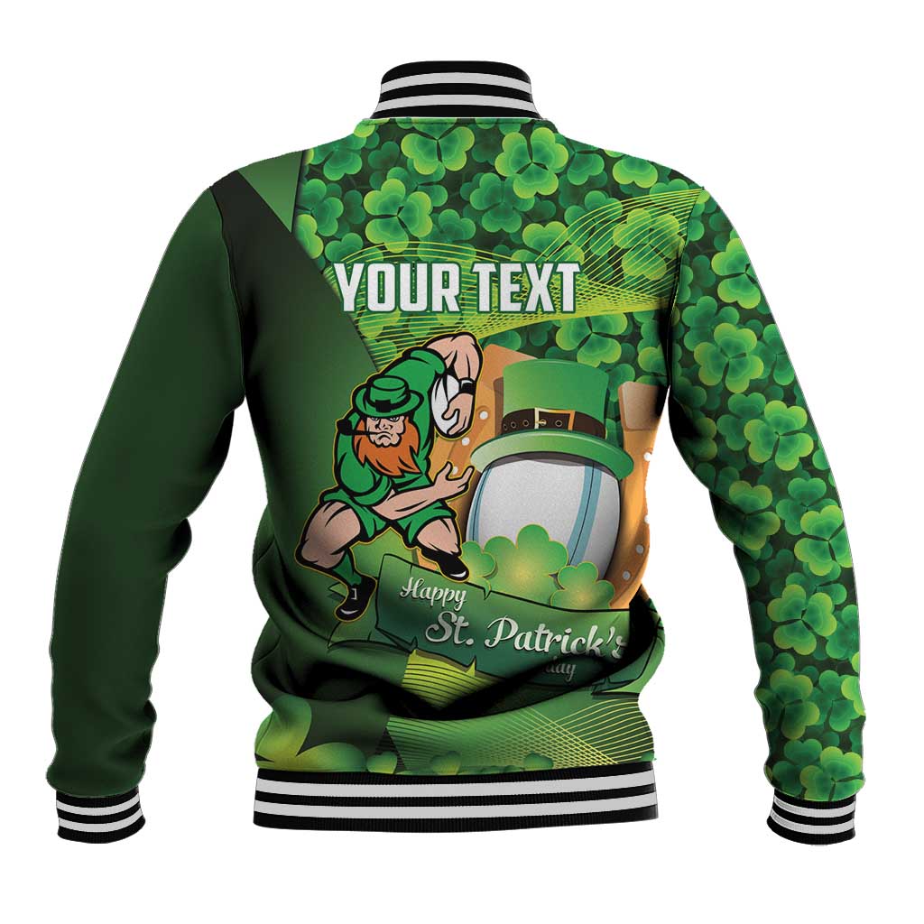 St Patrick's Day Ireland Rugby Custom Baseball Jacket Leprechaun Mascot Irish Shamrock Pattern - Wonder Print Shop