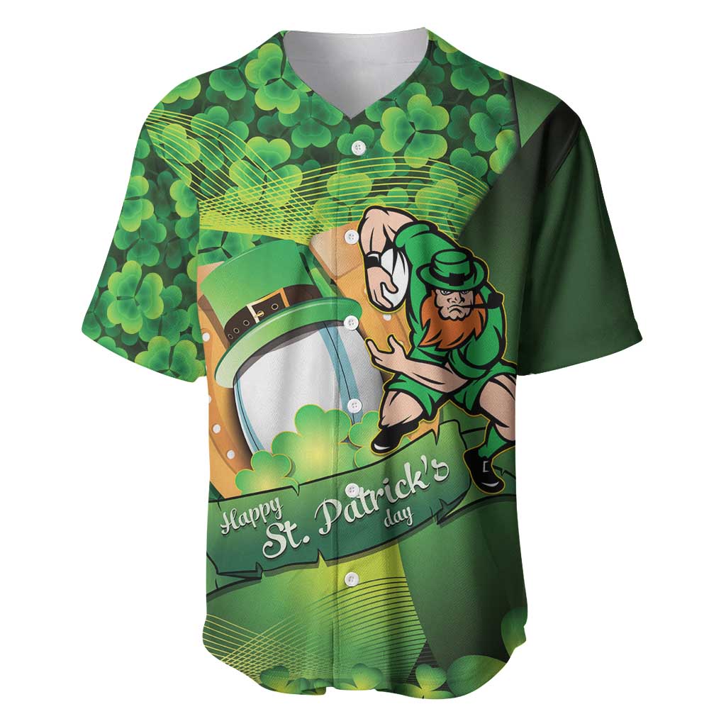 St Patrick's Day Ireland Rugby Custom Baseball Jersey Leprechaun Mascot Irish Shamrock Pattern - Wonder Print Shop
