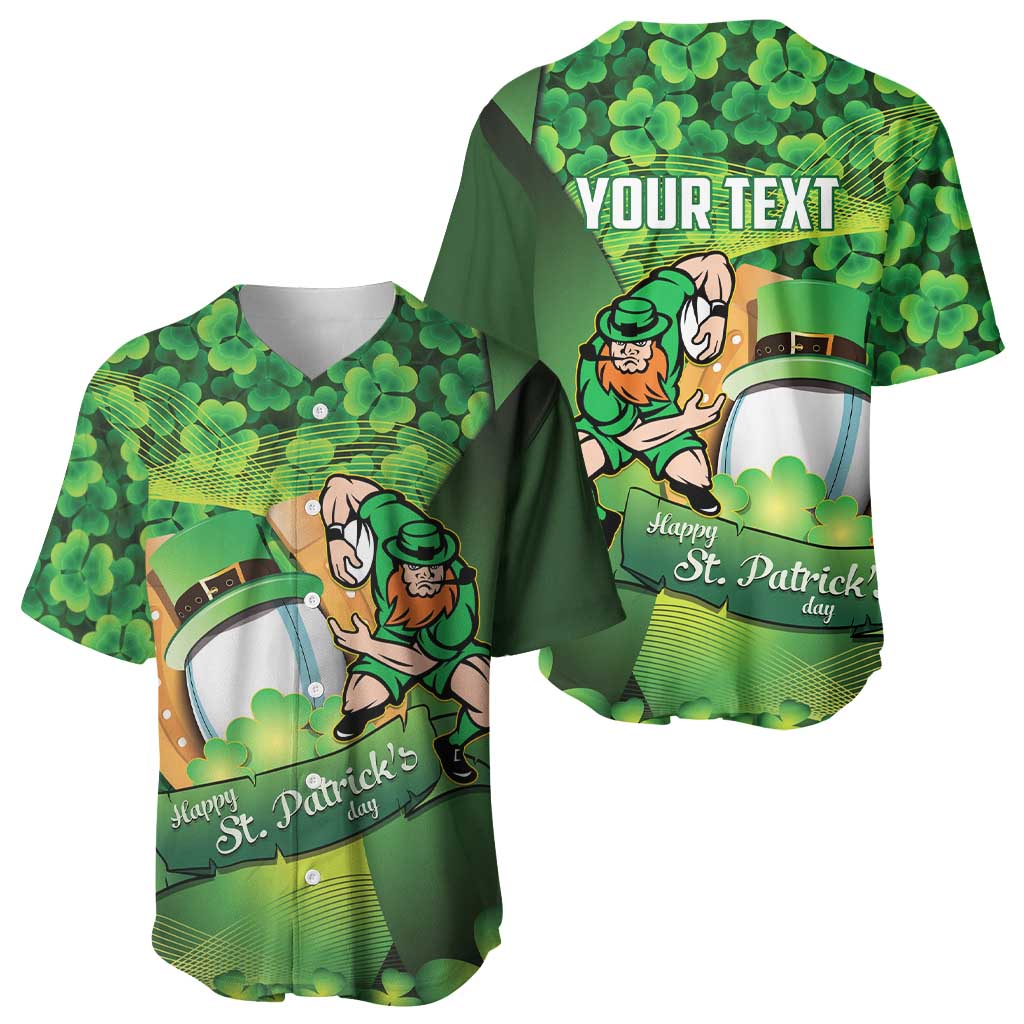 St Patrick's Day Ireland Rugby Custom Baseball Jersey Leprechaun Mascot Irish Shamrock Pattern - Wonder Print Shop