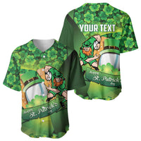 St Patrick's Day Ireland Rugby Custom Baseball Jersey Leprechaun Mascot Irish Shamrock Pattern - Wonder Print Shop