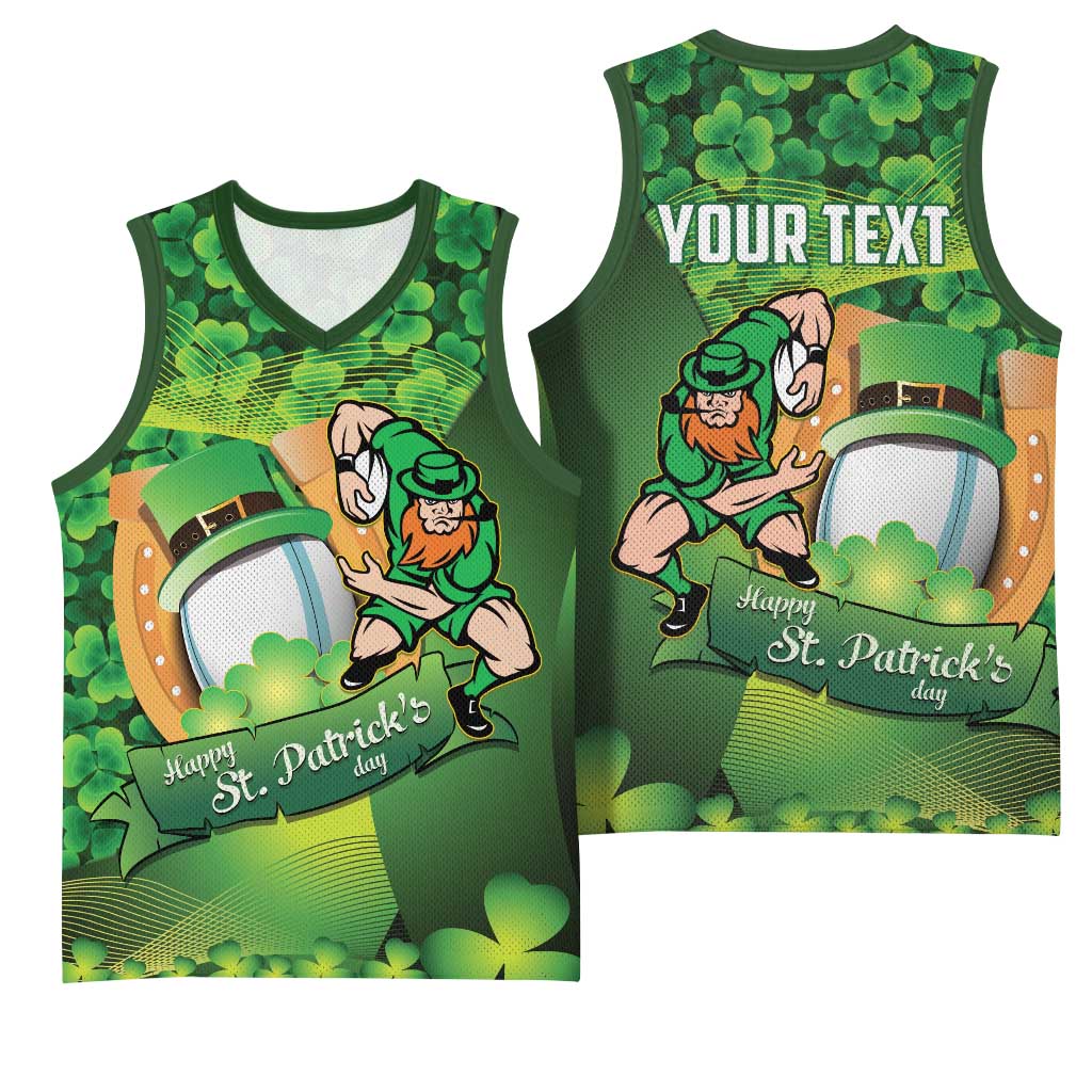 St Patrick's Day Ireland Rugby Custom Basketball Jersey Leprechaun Mascot Irish Shamrock Pattern - Wonder Print Shop