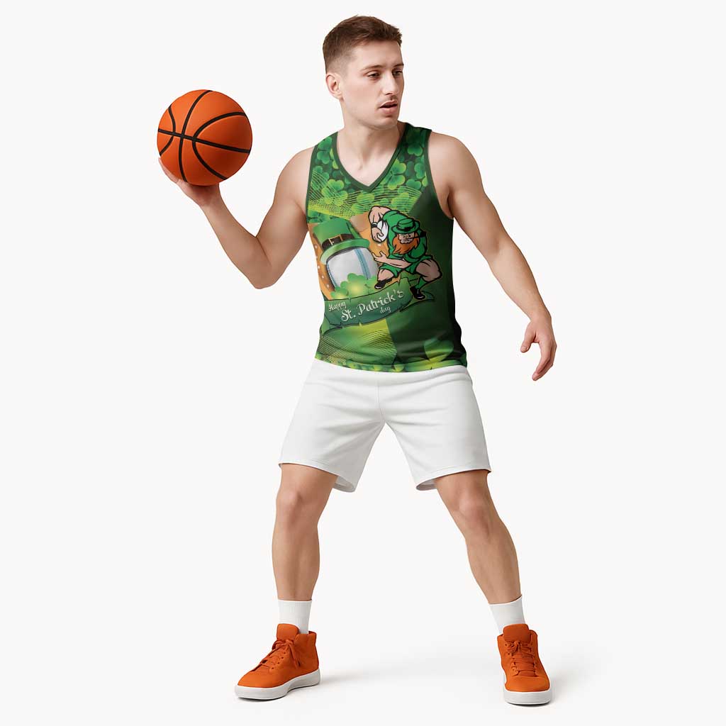 St Patrick's Day Ireland Rugby Custom Basketball Jersey Leprechaun Mascot Irish Shamrock Pattern - Wonder Print Shop