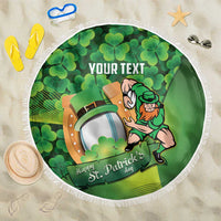 St Patrick's Day Ireland Rugby Custom Beach Blanket Leprechaun Mascot Irish Shamrock Pattern - Wonder Print Shop