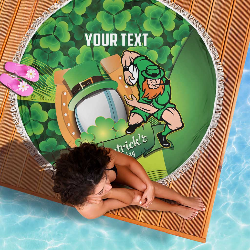St Patrick's Day Ireland Rugby Custom Beach Blanket Leprechaun Mascot Irish Shamrock Pattern - Wonder Print Shop