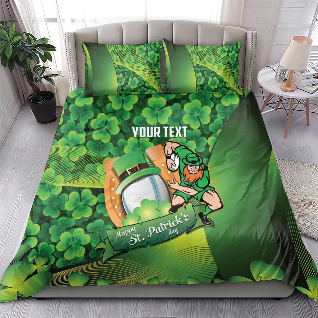 St Patrick's Day Ireland Rugby Custom Bedding Set Leprechaun Mascot Irish Shamrock Pattern - Wonder Print Shop