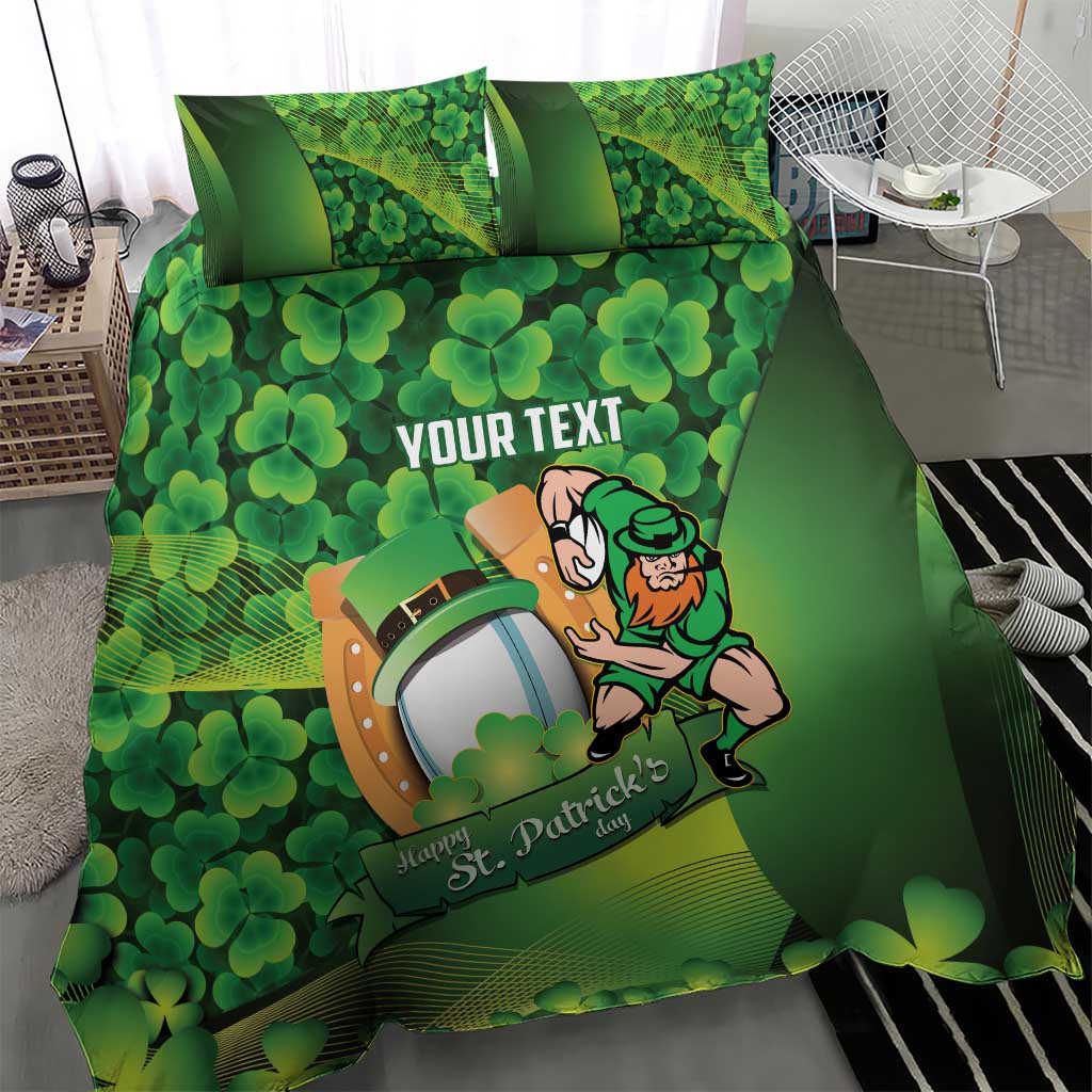 St Patrick's Day Ireland Rugby Custom Bedding Set Leprechaun Mascot Irish Shamrock Pattern - Wonder Print Shop