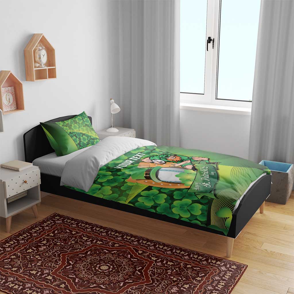 St Patrick's Day Ireland Rugby Custom Bedding Set Leprechaun Mascot Irish Shamrock Pattern - Wonder Print Shop