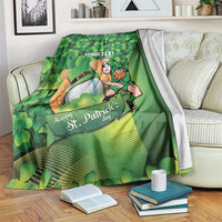 St Patrick's Day Ireland Rugby Custom Blanket Leprechaun Mascot Irish Shamrock Pattern - Wonder Print Shop