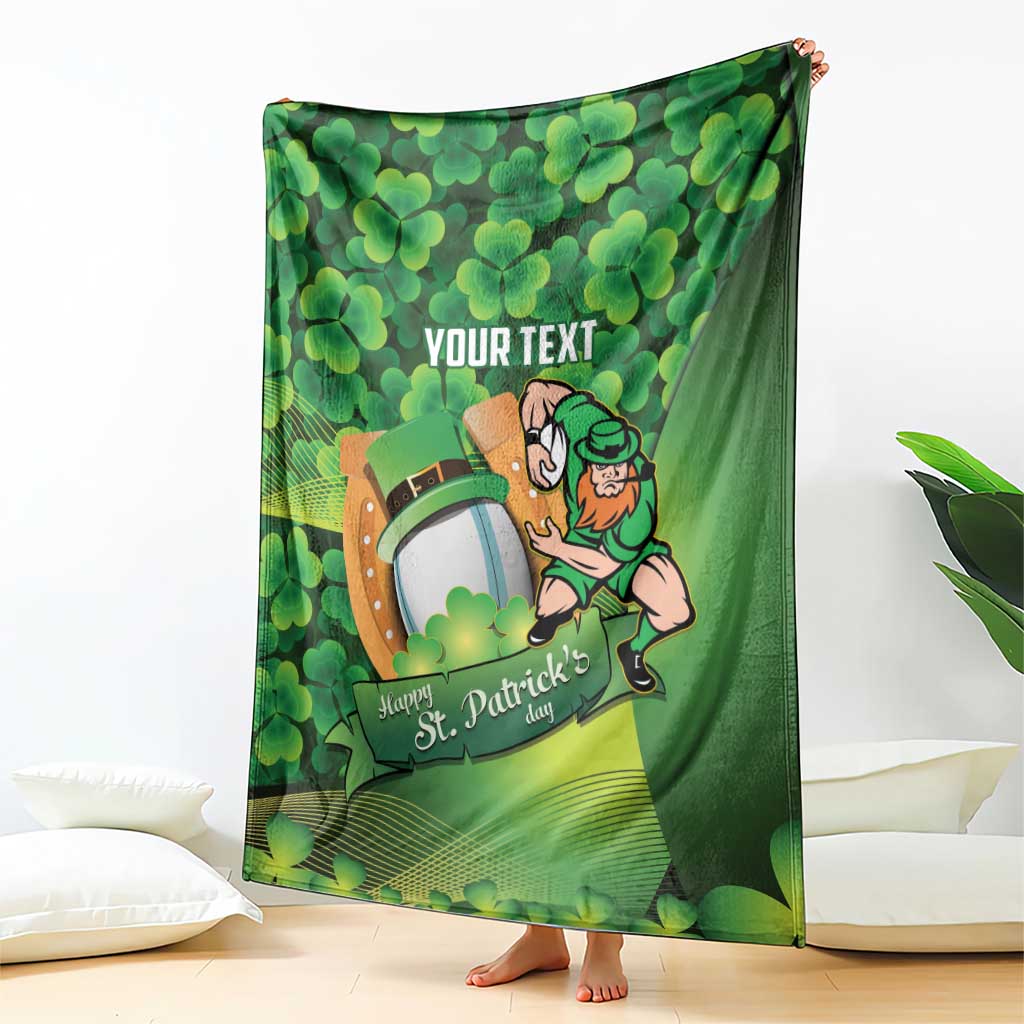 St Patrick's Day Ireland Rugby Custom Blanket Leprechaun Mascot Irish Shamrock Pattern - Wonder Print Shop