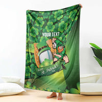 St Patrick's Day Ireland Rugby Custom Blanket Leprechaun Mascot Irish Shamrock Pattern - Wonder Print Shop