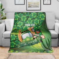 St Patrick's Day Ireland Rugby Custom Blanket Leprechaun Mascot Irish Shamrock Pattern - Wonder Print Shop