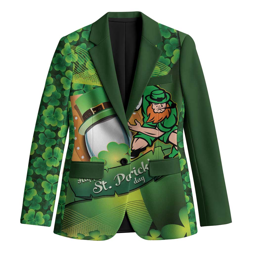 St Patrick's Day Ireland Rugby Custom Blazer Leprechaun Mascot Irish Shamrock Pattern - Wonder Print Shop