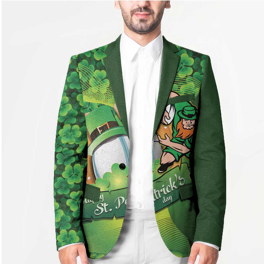 St Patrick's Day Ireland Rugby Custom Blazer Leprechaun Mascot Irish Shamrock Pattern - Wonder Print Shop