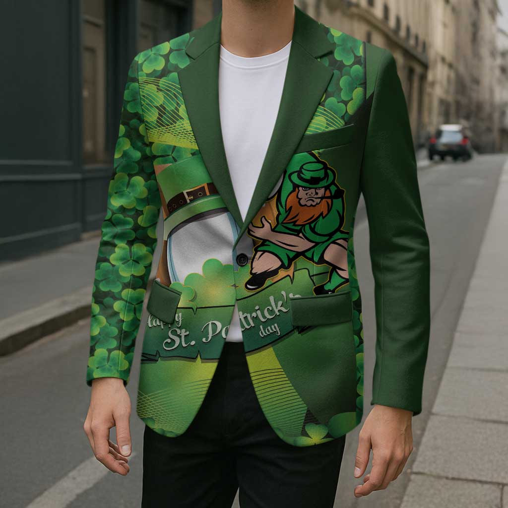 St Patrick's Day Ireland Rugby Custom Blazer Leprechaun Mascot Irish Shamrock Pattern - Wonder Print Shop