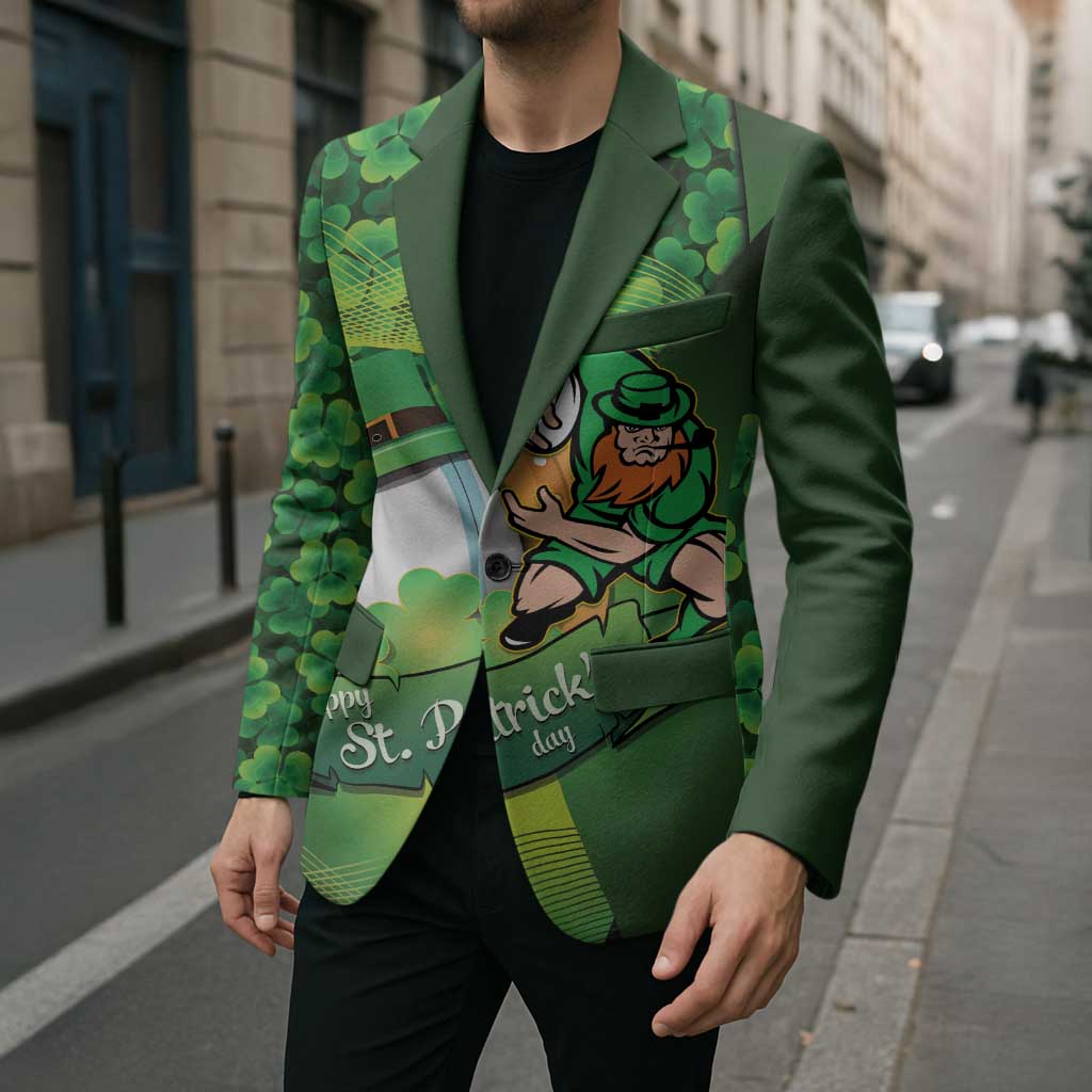 St Patrick's Day Ireland Rugby Custom Blazer Leprechaun Mascot Irish Shamrock Pattern - Wonder Print Shop
