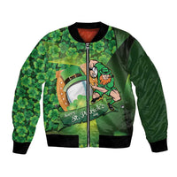 St Patrick's Day Ireland Rugby Custom Bomber Jacket Leprechaun Mascot Irish Shamrock Pattern - Wonder Print Shop