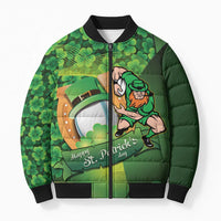 St Patrick's Day Ireland Rugby Custom Bomber Puffer Jacket Leprechaun Mascot Irish Shamrock Pattern - Wonder Print Shop
