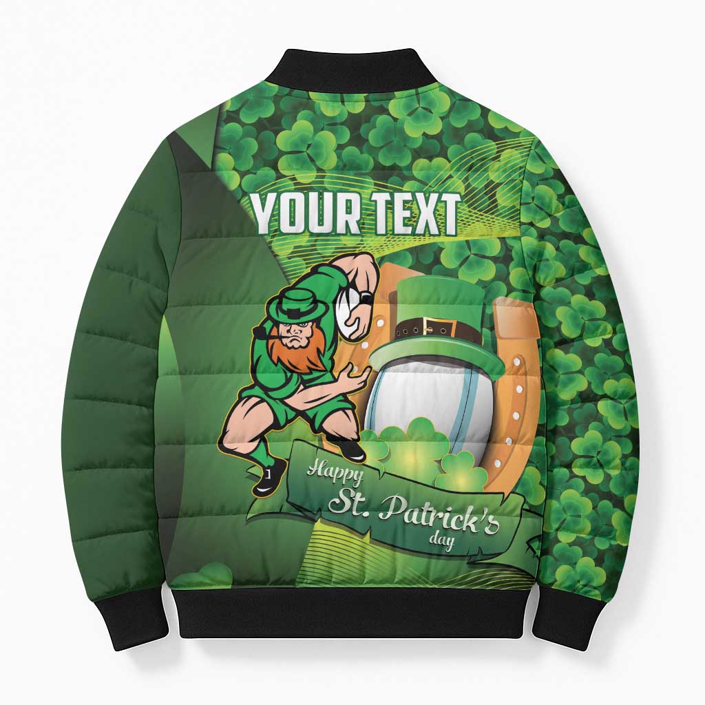 St Patrick's Day Ireland Rugby Custom Bomber Puffer Jacket Leprechaun Mascot Irish Shamrock Pattern - Wonder Print Shop