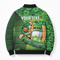 St Patrick's Day Ireland Rugby Custom Bomber Puffer Jacket Leprechaun Mascot Irish Shamrock Pattern - Wonder Print Shop