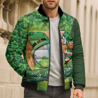 St Patrick's Day Ireland Rugby Custom Bomber Puffer Jacket Leprechaun Mascot Irish Shamrock Pattern - Wonder Print Shop