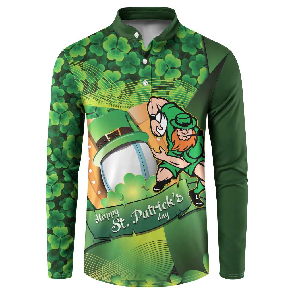 St Patrick's Day Ireland Rugby Custom Button Sweatshirt Leprechaun Mascot Irish Shamrock Pattern - Wonder Print Shop