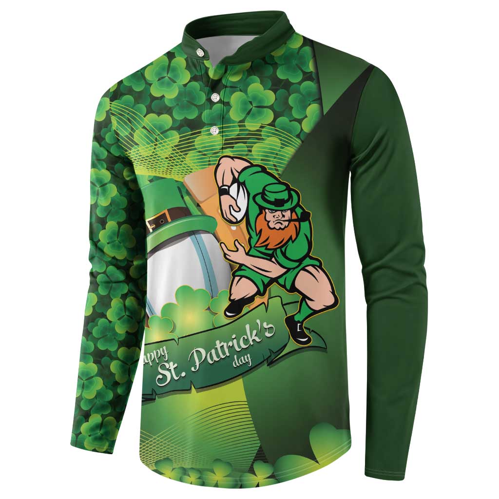 St Patrick's Day Ireland Rugby Custom Button Sweatshirt Leprechaun Mascot Irish Shamrock Pattern - Wonder Print Shop