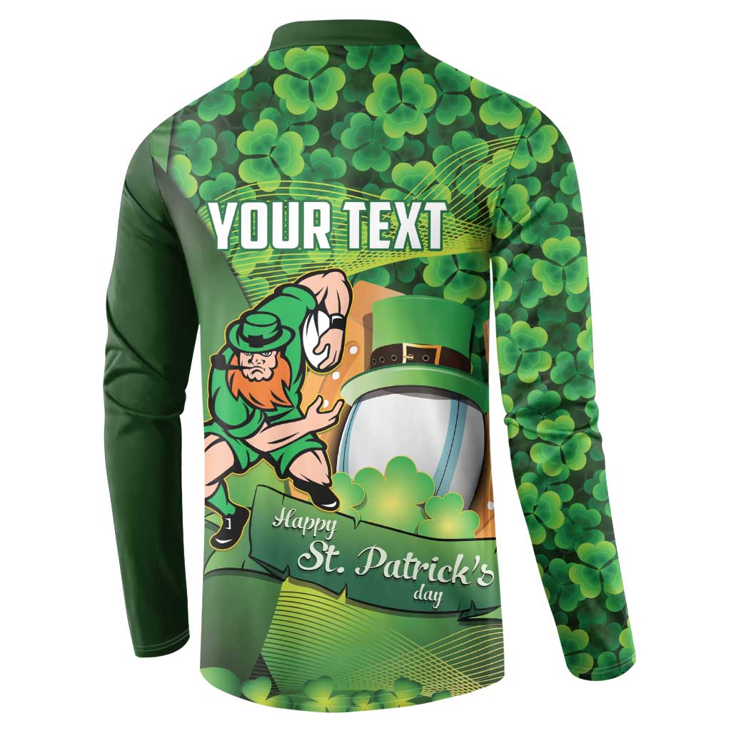 St Patrick's Day Ireland Rugby Custom Button Sweatshirt Leprechaun Mascot Irish Shamrock Pattern - Wonder Print Shop