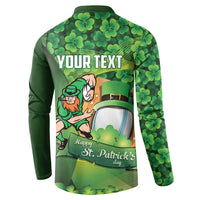 St Patrick's Day Ireland Rugby Custom Button Sweatshirt Leprechaun Mascot Irish Shamrock Pattern - Wonder Print Shop