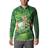 St Patrick's Day Ireland Rugby Custom Button Sweatshirt Leprechaun Mascot Irish Shamrock Pattern - Wonder Print Shop